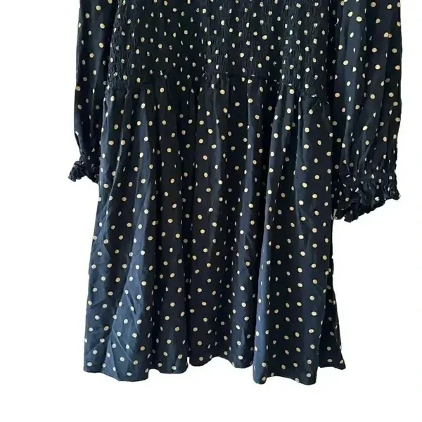 Madewell Black Gold Lucie V-Neck Smocked Mini Oval Dot Baby Doll SZ XL #1862 - Image 6