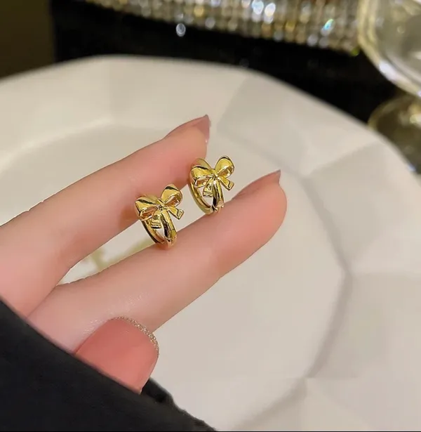 Gold Bow Chunky Hoops - Image 3