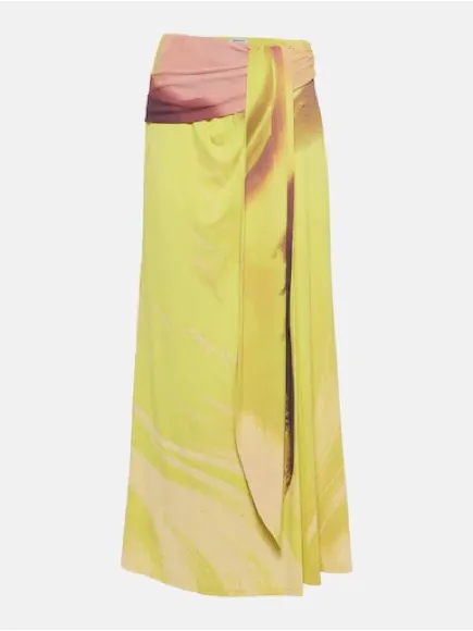 Simkhai Anika Printed Draped Midi Skirt Yellow Size M - Image 2