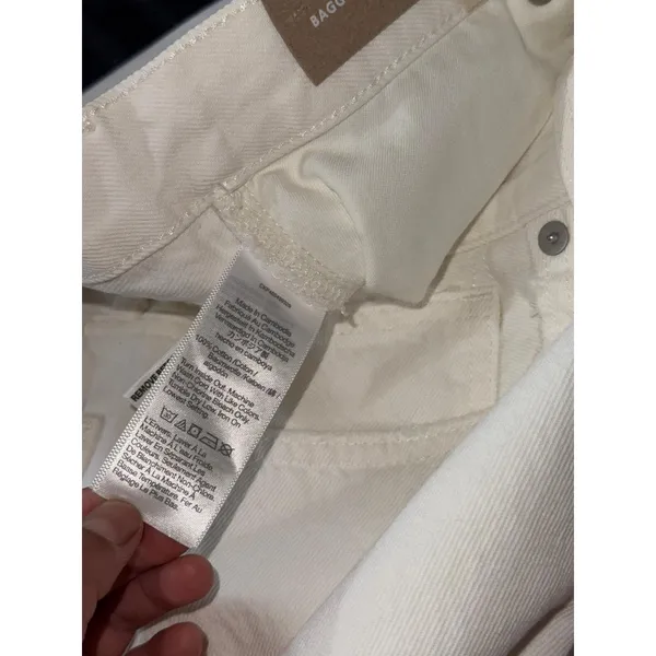 Madewell Women's Ripped Knee Baggy Straight Leg‎ Jeans Raw Hem White Size 29 - Image 4