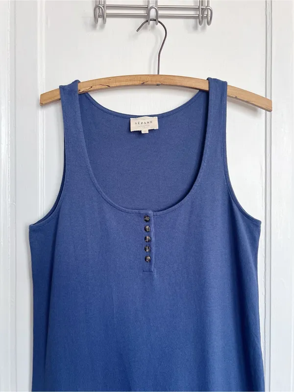 Sezane • Ariana Dress navy blue sleeveless tank cotton knit midi maxi - Image 5