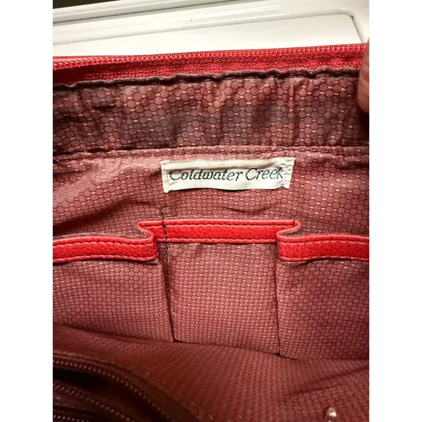 Coldwater Creek‎ Red Leather Shoulder Bag Heart Silver Tote Purse Multi Pocket - Image 12