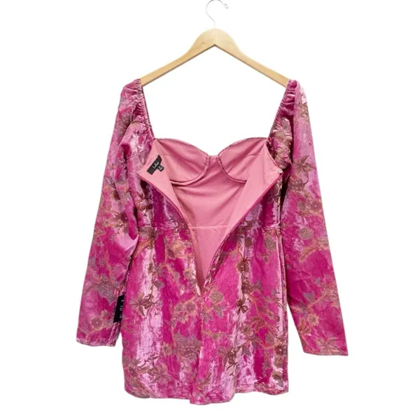 NWT Lulus Simply Decadent Pink Velvet Burnout Floral Bustier Mini Dress Medium - Image 3