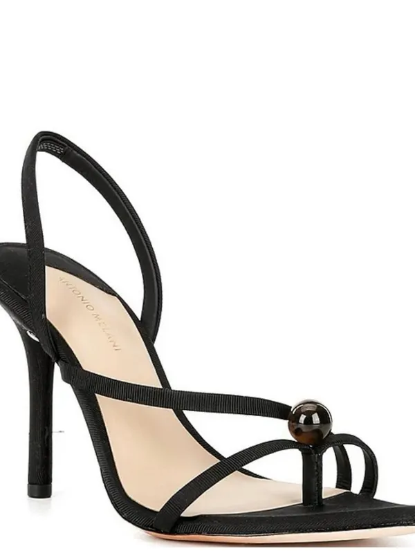 ANTONIO MELANI Black Strappy Slingback Heels with Decorative Bead - Image 2