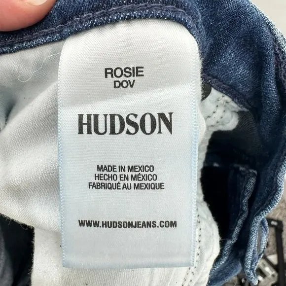 Hudson Rosie Wide Leg High Rise Jeans Dark Wash Wm Size 33 Button Fly Raw‎ Hem - Image 7