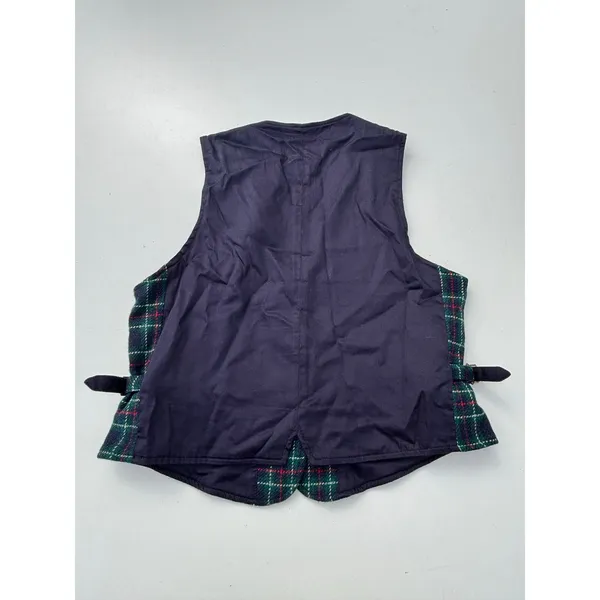 Eddie Bauer Womens Vintage Navy, Green Wool Plaid Button Down Vest M - Image 7