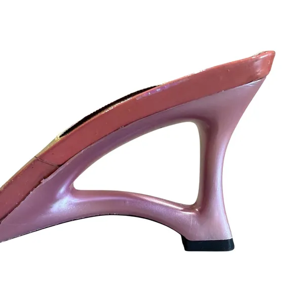 Timothy Hitsman Pink Feather Bird Heels Size 6M Clear Strap Sculptural Y2K Mules - Image 8