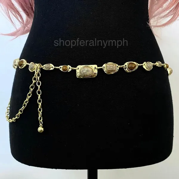 Gold Y2K Earthy Marbled Stone Boho Waist Chain Belt, Fits 29-45 Inches, X7GA1402 - Image 5
