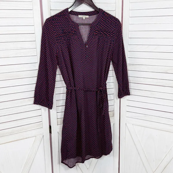 41 Hawthorn Polka Dot Belted V Neck Cloey Shirt Dress Blue‎ Red Small - Image 7