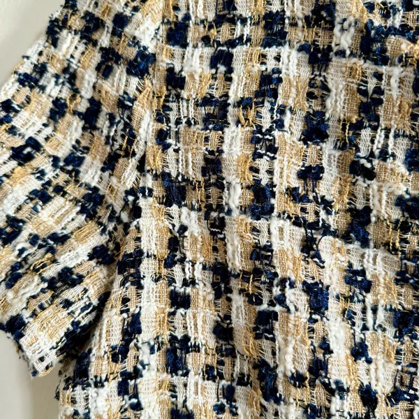 Fitted Short Sleeve Tweed Dress White - Image 3