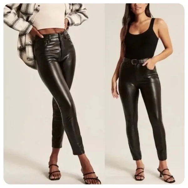 Abercrombie & Fitch Black Vegan Faux Leather Skinny High Rise‎ Pants 27 4L - Image 2