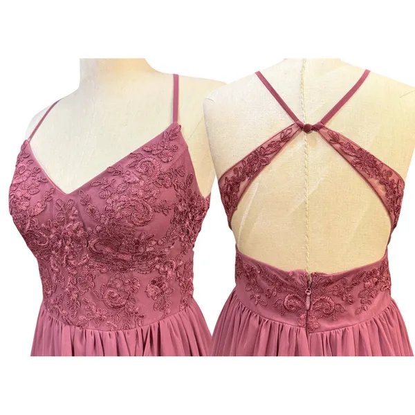 Azazie 10 Mauve Pink Lace Beaded Maxi Dress‎ Formal Gown Prom Bridesmaid Wedding - Image 3