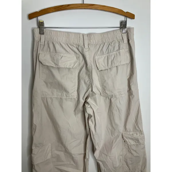 Zara Cargo Pants Womens Large Beige Excellent Wide Leg Utility Cotton Poplin - Image 6