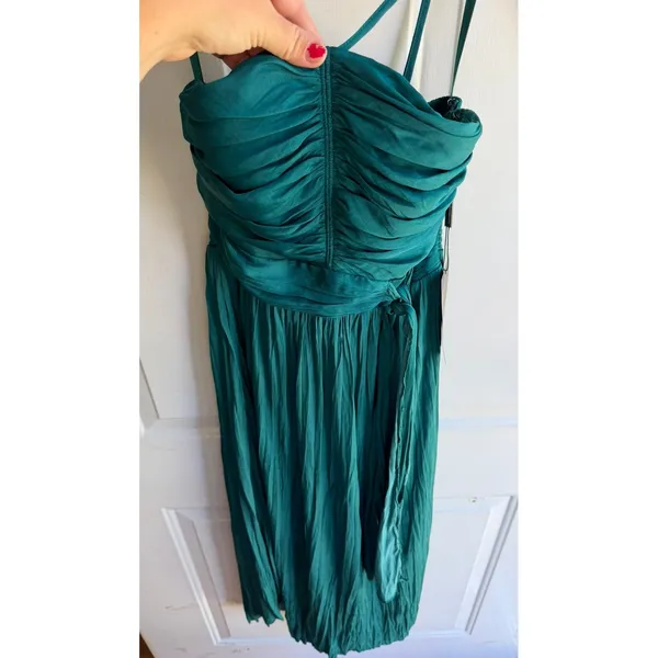 White House | Black Market NEW $170 Strapless Halter Pleated Tie-Waist Midi Dress in Emerald Green 00 - Image 5