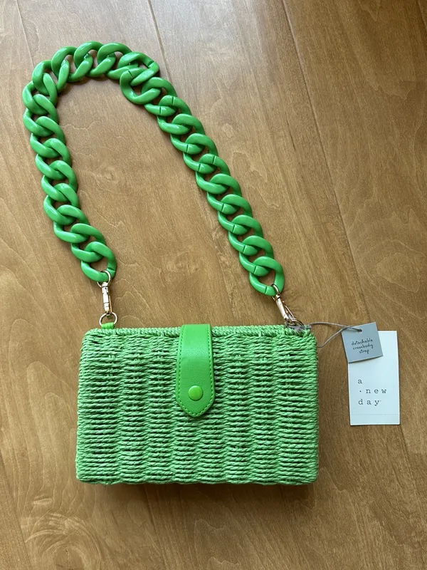 a new day Bright Green Wicker Basket Shoulder Bag & Crossbody, NWT - Image 6