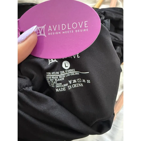 Avidlove Womens Black Mesh Ruched Long Sleeve Mock Neck Bodysuit Size Large - Image 3
