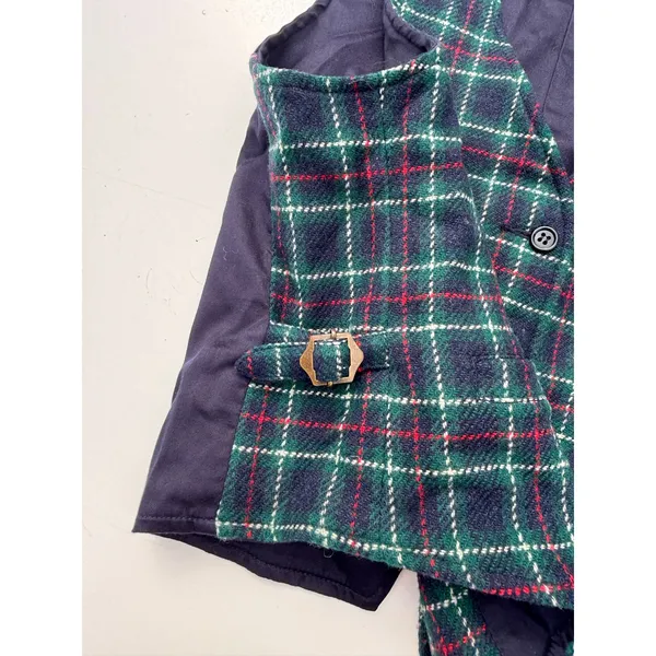 Eddie Bauer Womens Vintage Navy, Green Wool Plaid Button Down Vest M - Image 4