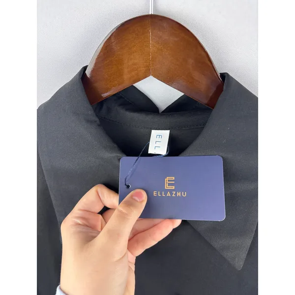 Women’s Ellazhu Black Asymmetrical Buttoned Shirt - Image 4