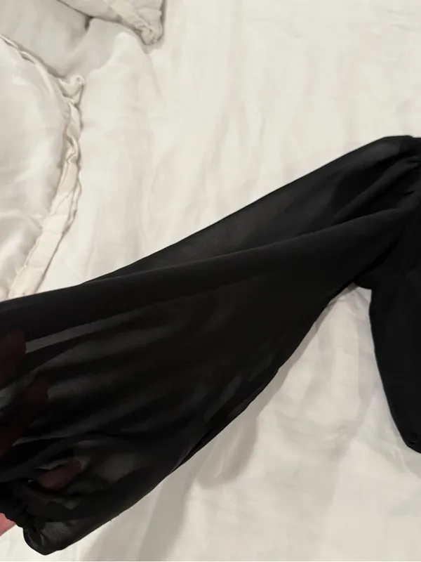 Hello Molly Black One-Shoulder Crop Top with Sheer Long Sleeve - Image 3