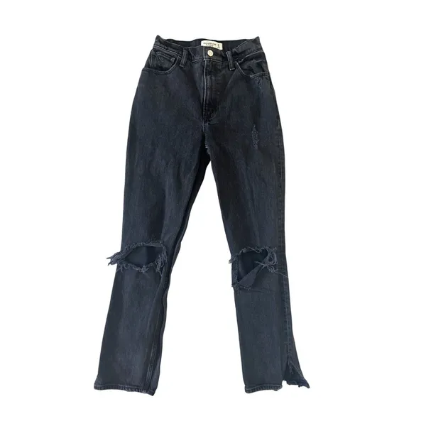 ABERCROMBIE & FITCH 90s Straight Ultra High Rise Black Distressed Jeans Sz 25/0 - Image 9