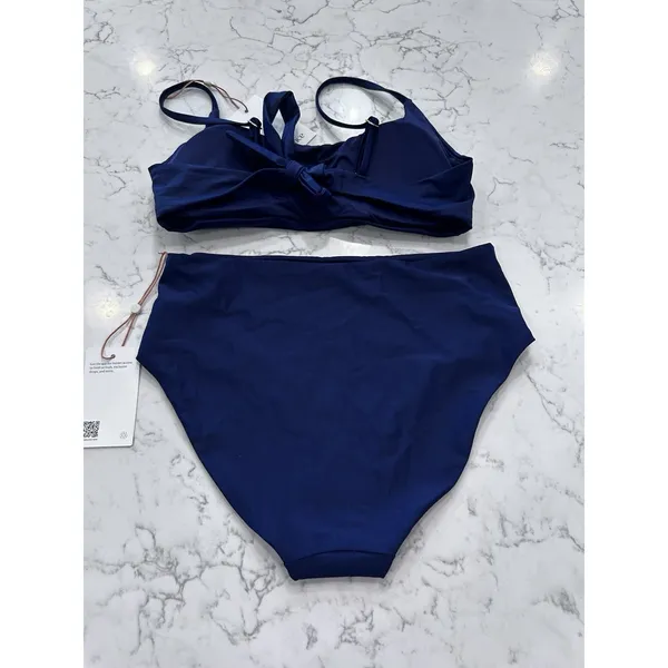 NWT Quince Deep Navy Italian Scoop Neck Bikini Top & High Rise Bottoms Small - Image 2