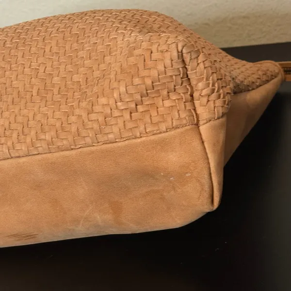 Lucky Brand Woven Leather Clutch Women Large Tan Bohemian Zipper Pouch - Image 11