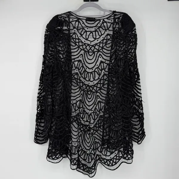Soulmates Black‎ Crochet Lace Open Front Cardigan Jacket Sheer Boho Long Sleeve - Image 2