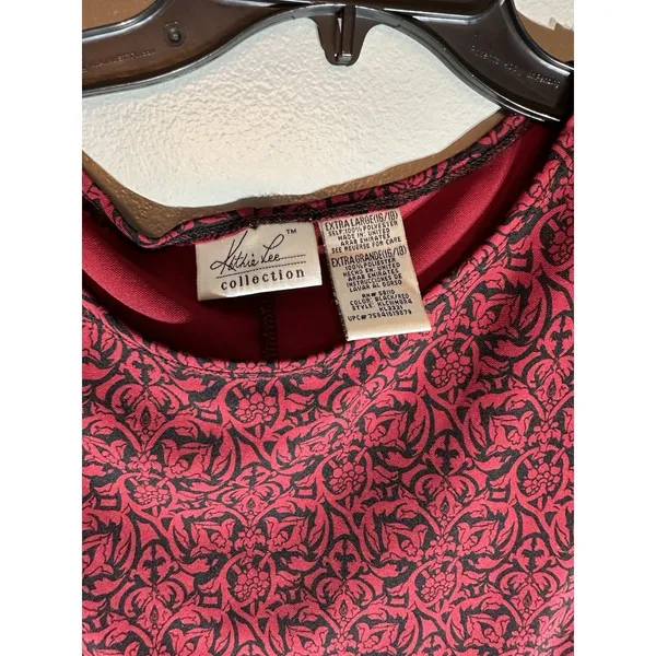 Kathie Lee Collection Red Black All Over Print Asymmetrical Cap Sleeve‎ Dress XL - Image 2