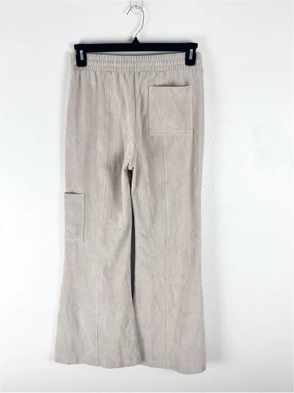 ANTHROPOLOGIE DAILY PRACTICE Cream Ribbed High Ankle Splits Flare Pants Small - Image 2