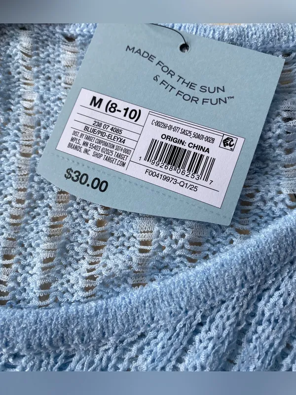 Shade & Shore Light Blue Open Knit Swim Cover Up Dress Medium 8-10 Beach Resort - Image 4