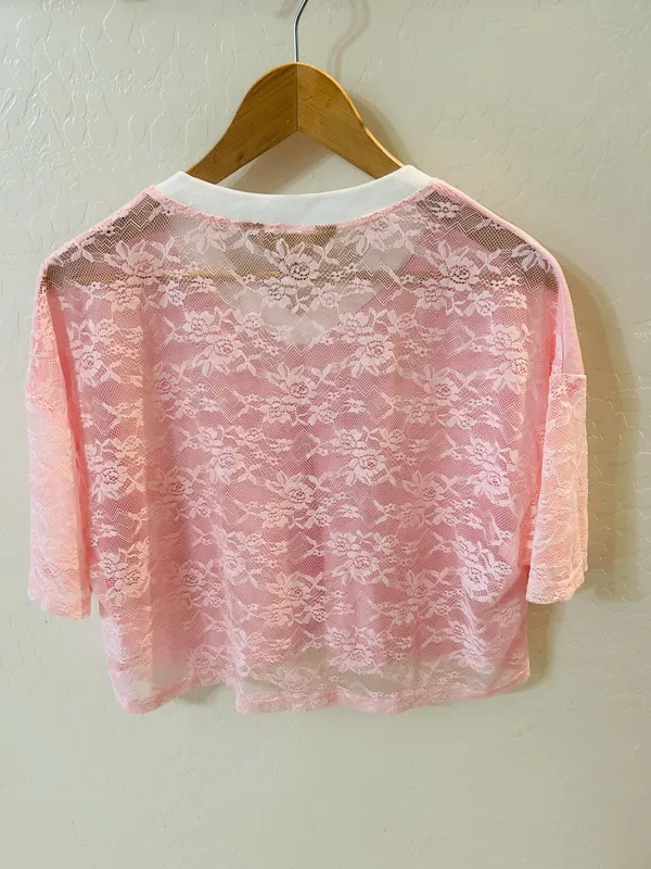 Pink Lace Jersey Crop Top - Image 4