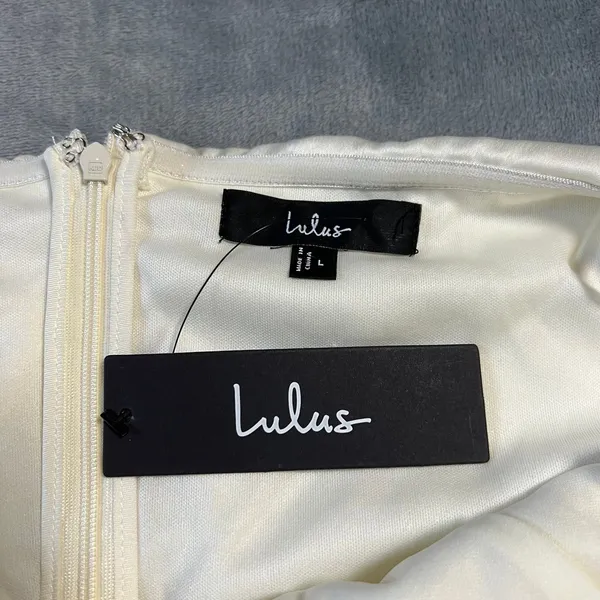 NEW Lulus Always Celebrating Ivory Satin Off-the-Shoulder Mini Dress Size L - Image 7