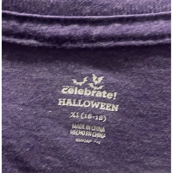 Womens Celebrate Halloween Purple Short Sleeve Shirt Flower Skull Face Size XL - Image 4