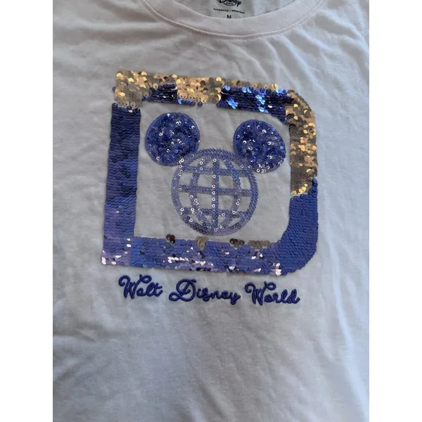 Walt Disney World Parks Pink Purple Sequin Mickey Mouse Short Sleeve Shirt Sz Sm - Image 4