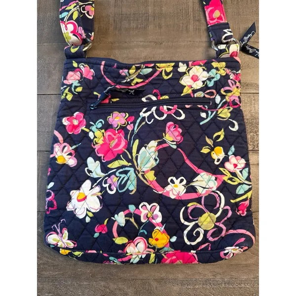 Vera Bradley Crossbody Hipster‎ Bag Ribbons Retired Pattern Purple Navy Blue - Image 5