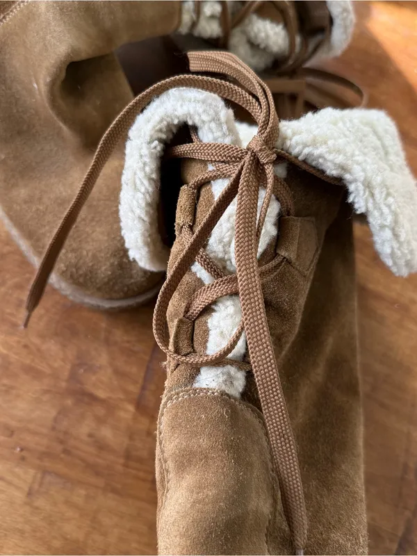 Michael Kors Italian Fleece Lined Suede Lace Up Tan Wedge Knee High Boots - Image 8