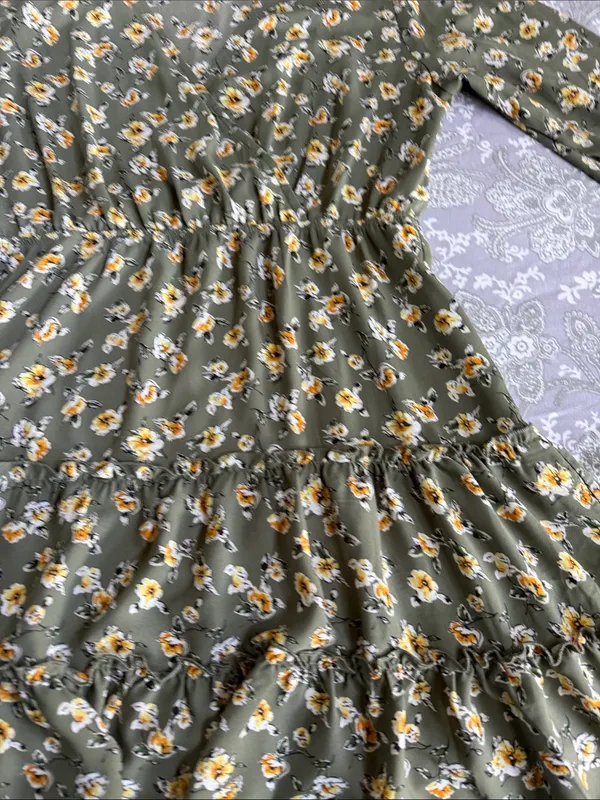 Inspired Hearts Olive Green Floral Dress with Yellow Accents - Image 3
