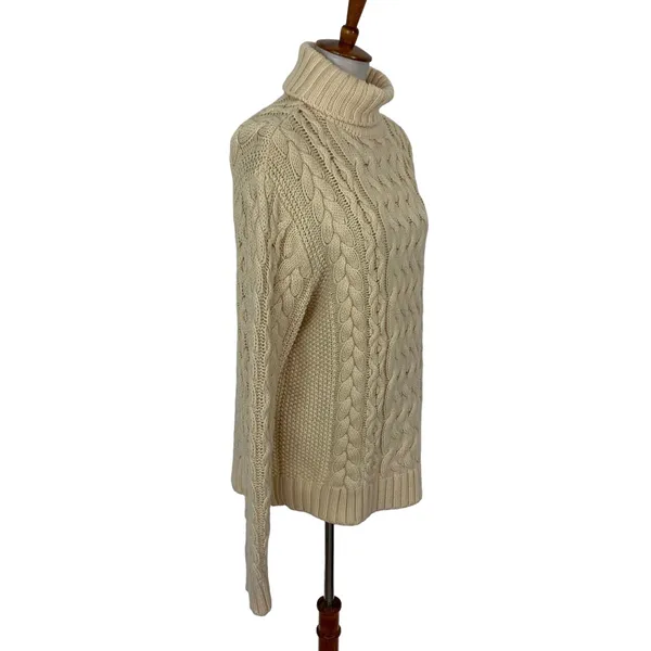 Now Caspi Chunky Cable Knit Cream Turtleneck Sweater Wool Blend L Cozy Winter - Image 3