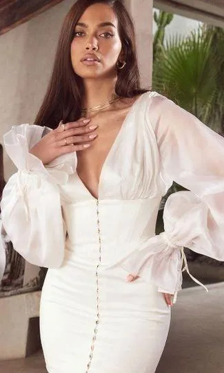House Of CB 'Matilda' Ivory Satin Corset Mini Dress - Image 10