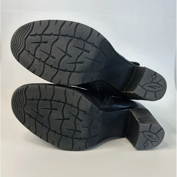 Earth Missoula Black Leather Lace Up‎ Ankle Boots Size 9 B Side Zip Stacked Heel - Image 14