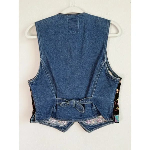 Vintage Hairston Roberson ROPA Denim‎ Vest Women's Small Floral Embroidery USA - Image 6