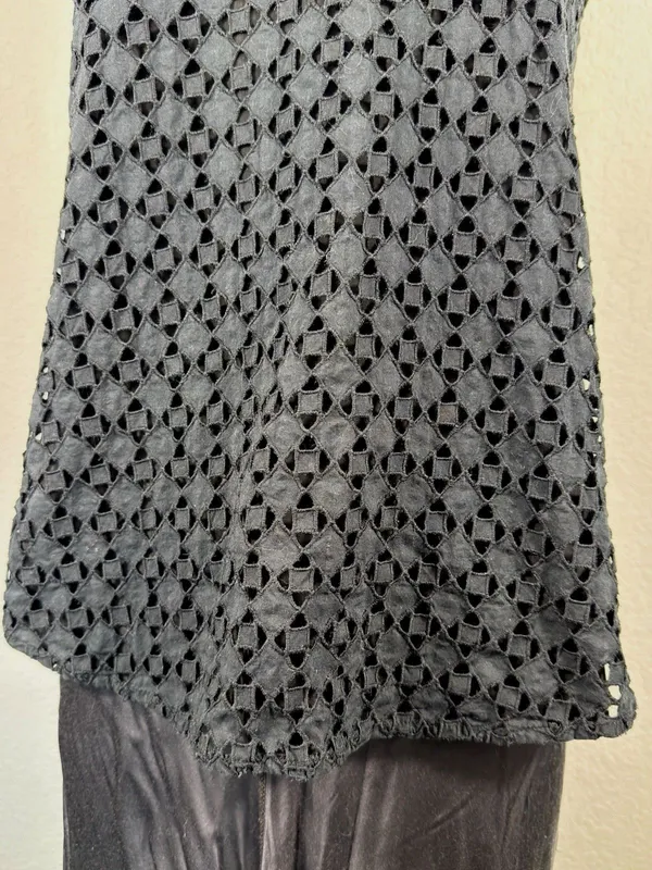 Athleta Dunes Eyelet Tank Top Women Small Black Tassel Tie Halter Boho Lace - Image 7