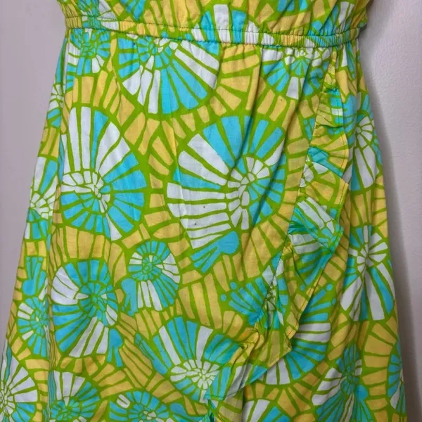 Lilly Pulitzer Strapless Summer Dress Blue Yellow Ruffled Hems size small - Image 3
