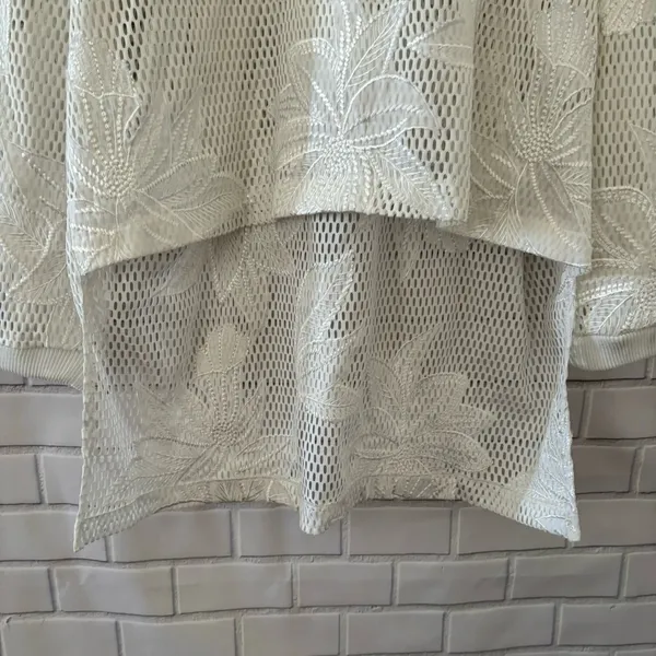 Free People FP Movement White Floral Mesh Hoodie High Low Hem Sweatshirt‎ Large - Image 6