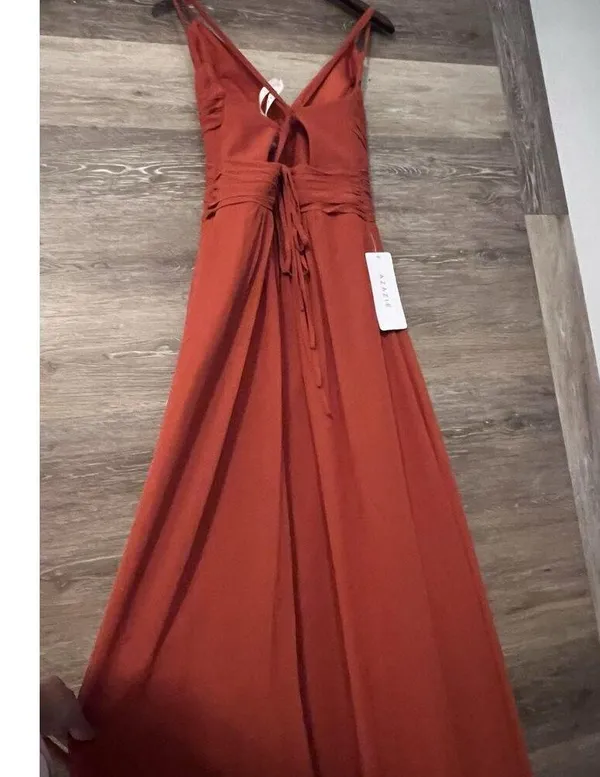 Azazie Paprika A line Pleated Chiffon Long Dress Farren Bridesmaid Formal Orange - Image 10
