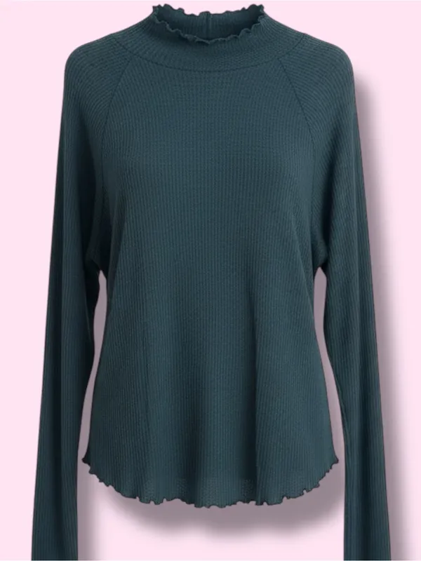 Free People - Long Sleeve Waffle Knit Top in Green/Dusty Teal - Size Large NWOT - Image 2