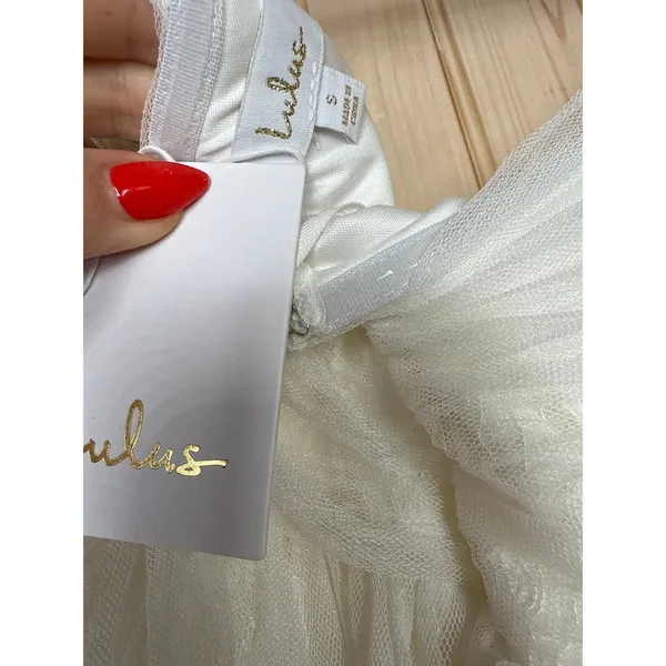 Lulus Blissful Forever White Tulle Lace Strapless Pleated Wedding Dress Small - Image 8