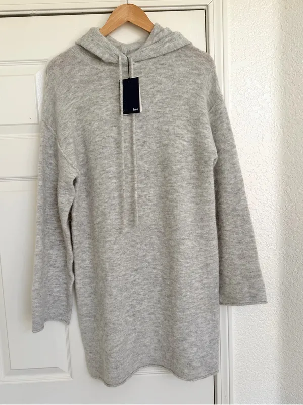 Aritzia Wilfred Free Cozy Light Gray Hooded Knit Wool Blend Sweater Dress S NWT - Image 2