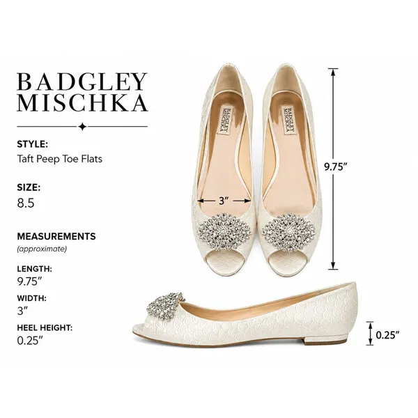 Badgley Mischka Ivory Embellished Peep-Toe Flats - Image 5