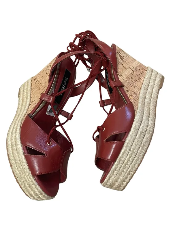 White House Black Market Red Leather Tie -Up Espadrille Cork Wedge Sandals - Image 3